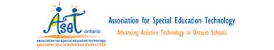 Logo of the Association for Special Education Technology (ASET) and text reading "Advancing Assistive Technology in Ontario Schools".