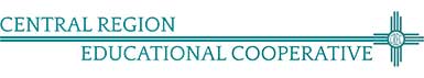 Logo for Central Region Educational Cooperative, featuring a turquoise Zia sun symbol on the right side.