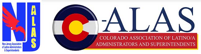 Logos of the New Jersey Association of Latino Administrators & Superintendents (NJ-ALAS) and the Colorado Association of Latino/a Administrators and Superintendents (CO-ALAS).