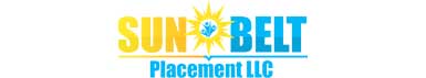 Logo of Sunbelt Placement LLC with "SUN" in yellow, a sun icon, and "BELT" in blue. Below, "Placement LLC" is written in blue text.