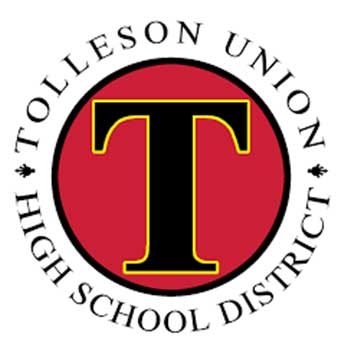 Tolleson Union High School District logo with a bold red "T" in the center, surrounded by the district's name in black text.